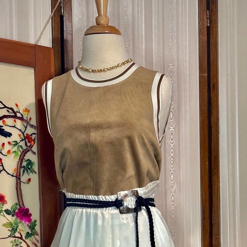 Theory Beige Leather Sleeveless Tank Top